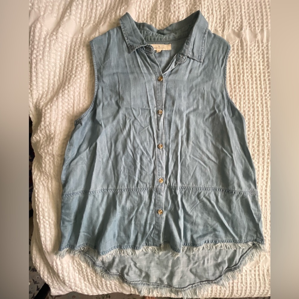 Francesca’s Light Denim Summer Sleeveless Top